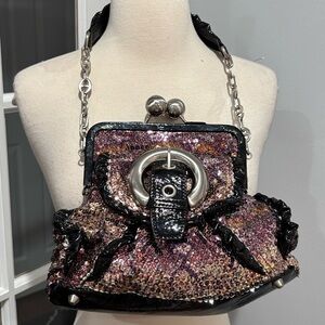 Rampage Vintage Black Patent Leather Sequin Statement Bag